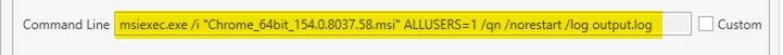 MSI install command with /qn silent installation option highlighted.